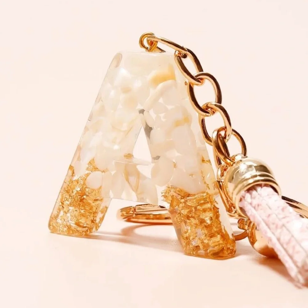 🆕 Letter A Keychain Charm Gold Glitter Pendant Tassel Key Ring for Handbags
